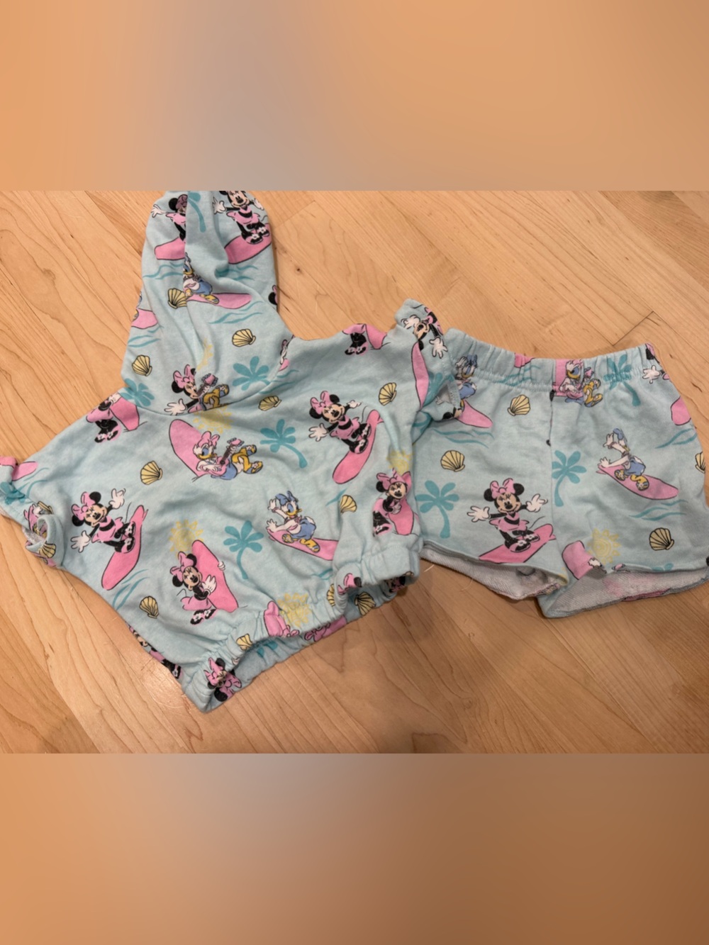Disney Girls Light Blue and Pink Minnie Mouse Hooded Matching Set